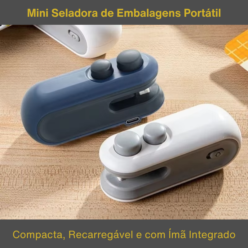 Mini Seladora de Embalagens Portátil: Compacta, Recarregável e com Ímã Integrado