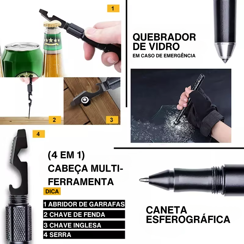 Caneta Tática Multifuncional 11 em 1