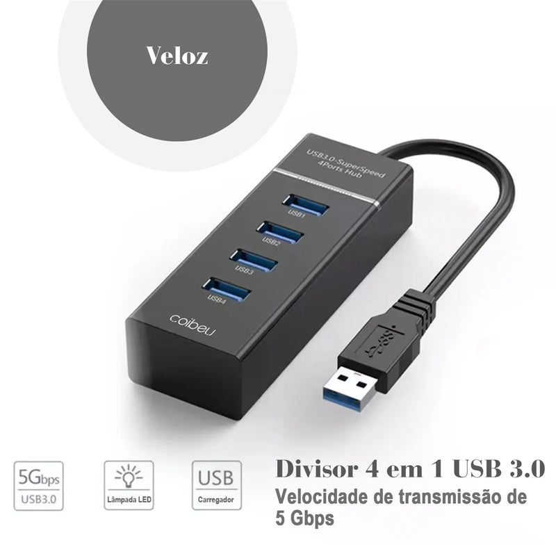 Hub USB 4 Portas - Extensor e Carregador para PC