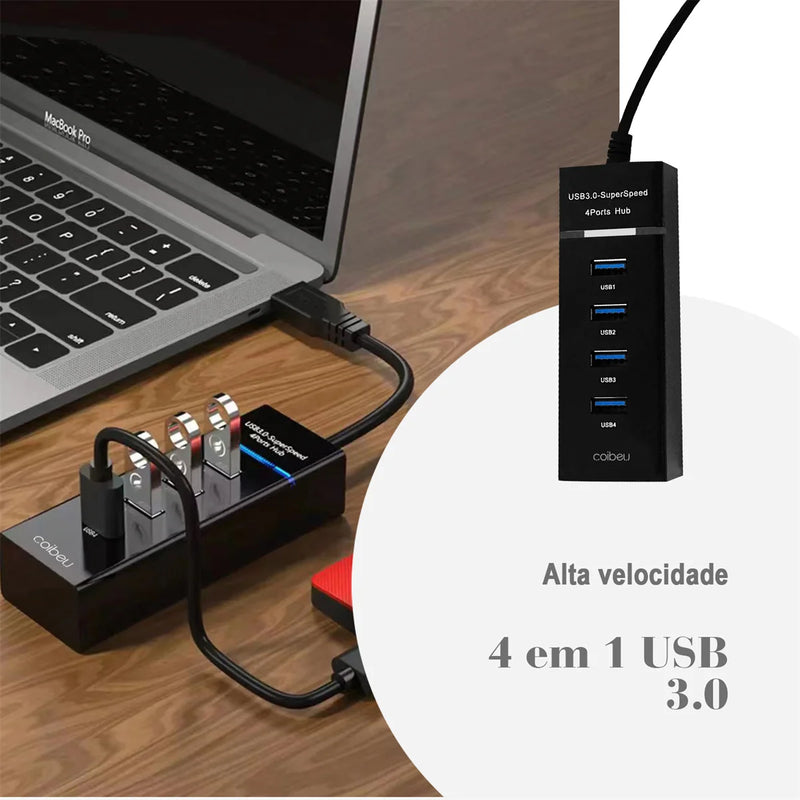 Hub USB 4 Portas - Extensor e Carregador para PC